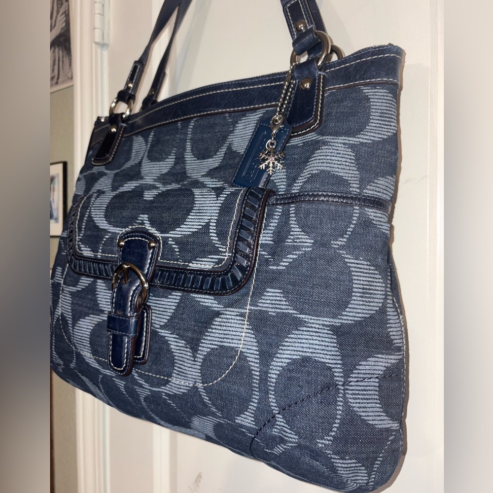 Coach Poppy Denim Signature Tote Large Blue Y2K Shoulder Bag 18993 - Picture 2 of 14